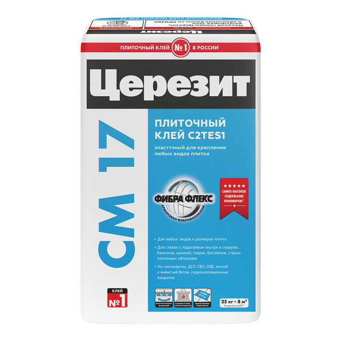 Клей для плитки и керамогранита Церезит СМ 17 FibreForce эластичный серый класс С2 ТЕ S1 25 кг