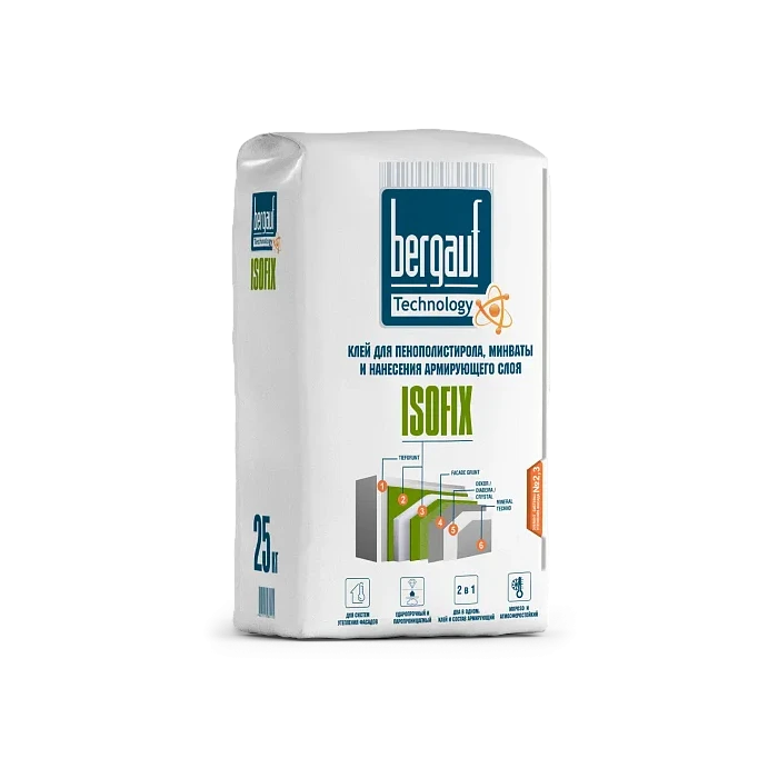 Клей для пенополистирола и минваты Bergauf Isofix зимний 25 кг